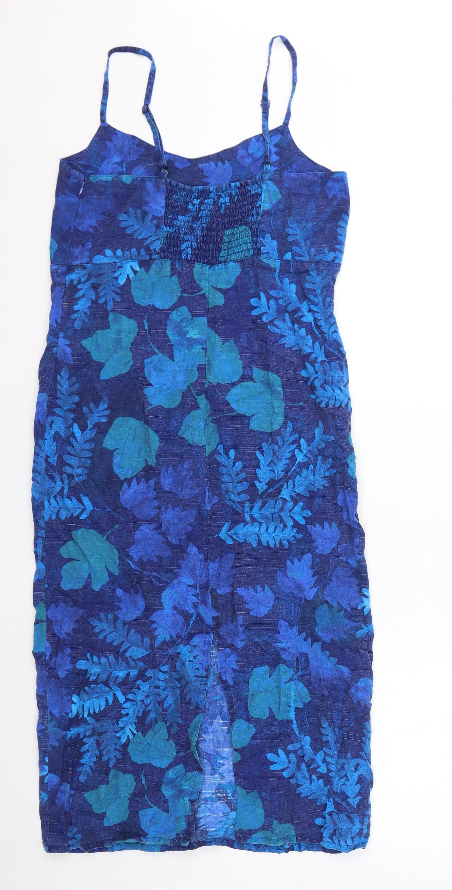St Michael Womens Blue Floral Lyocell Mini Size 10 Round Neck Zip