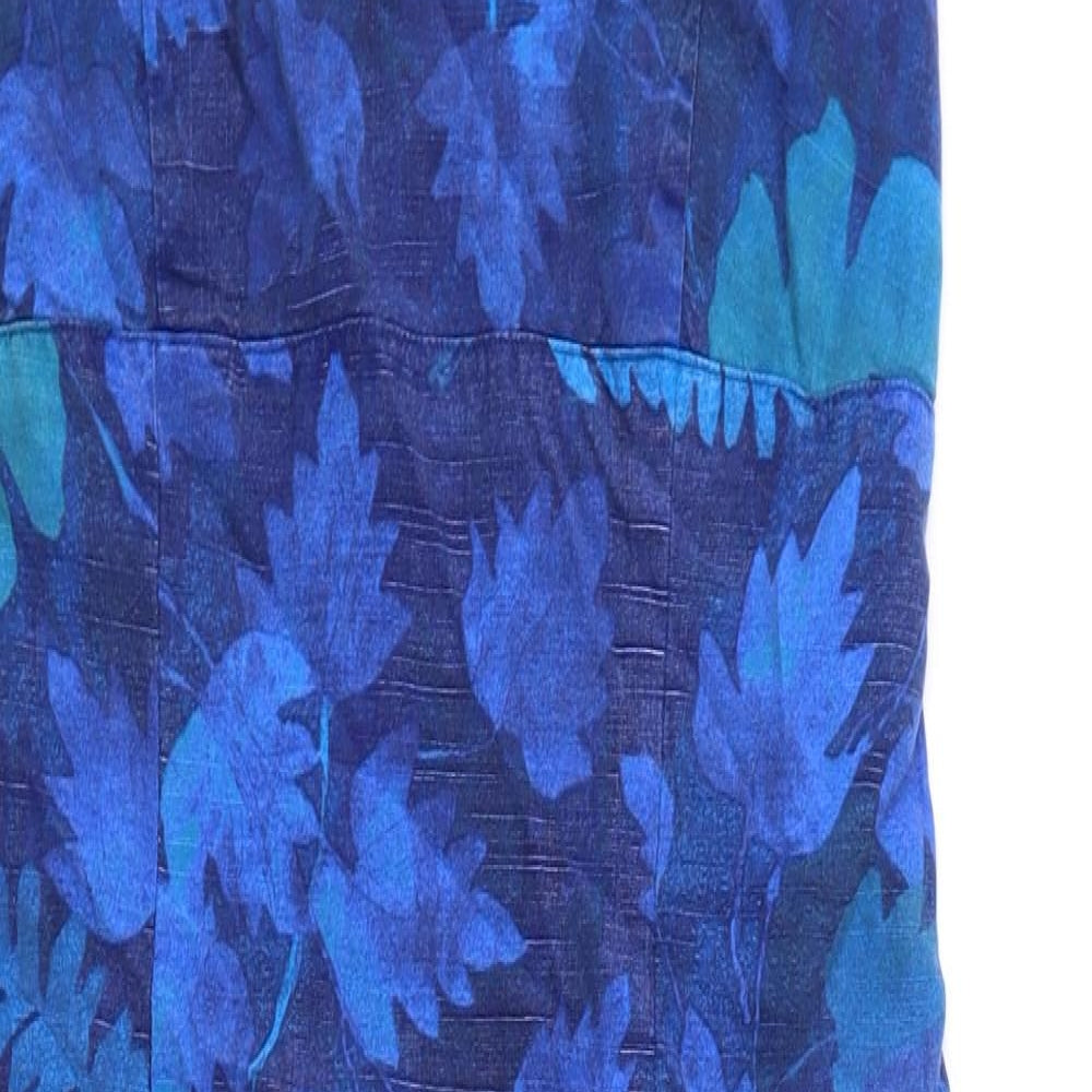 St Michael Womens Blue Floral Lyocell Mini Size 10 Round Neck Zip