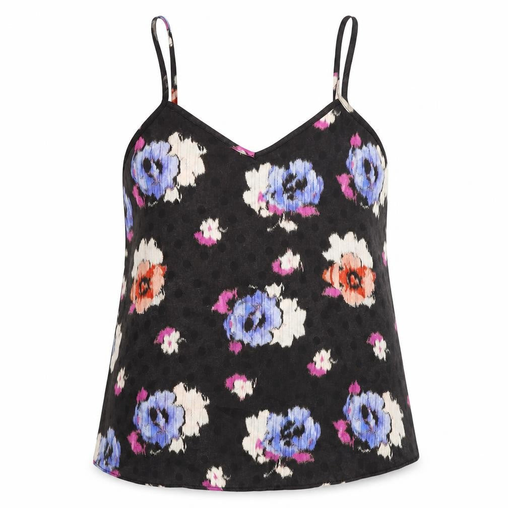 Topshop Womens Multicoloured Floral Polyester Camisole T-Shirt Size 6 V-Neck - Sheer