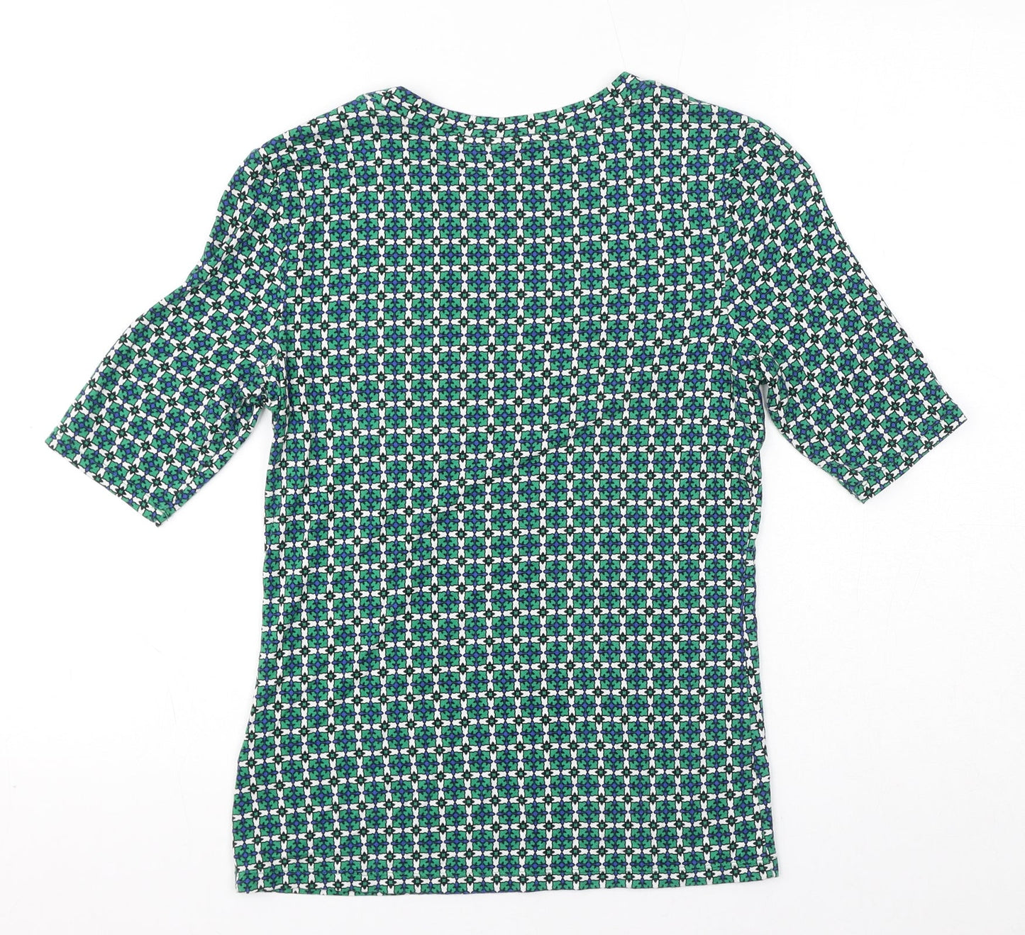 H&M Womens Green Geometric Viscose Basic T-Shirt Size S Round Neck