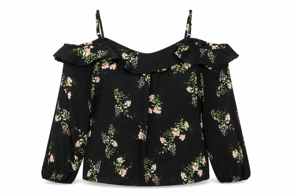 Dorothy Perkins Womens Black Floral Polyester Basic Blouse Size 8 Square Neck - Sheer