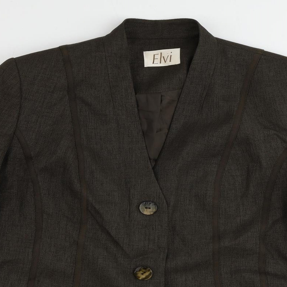 ELVI Womens Brown Jacket Blazer Size 16 Button