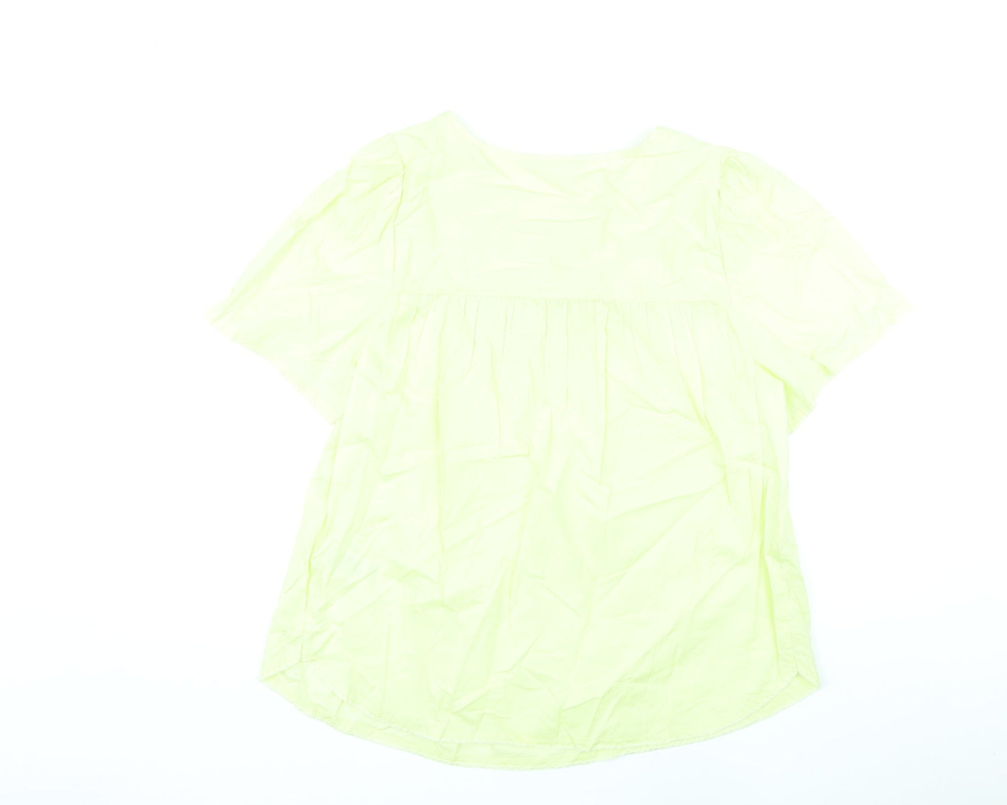 Marks and Spencer Womens Yellow Cotton Basic Blouse Size 12 Round Neck - Embroidered Flowers