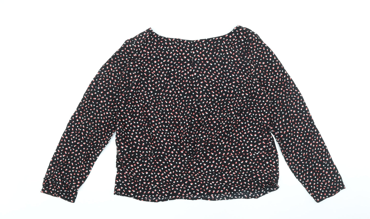 Marks and Spencer Womens Black Geometric Viscose Basic Blouse Size 14 Round Neck