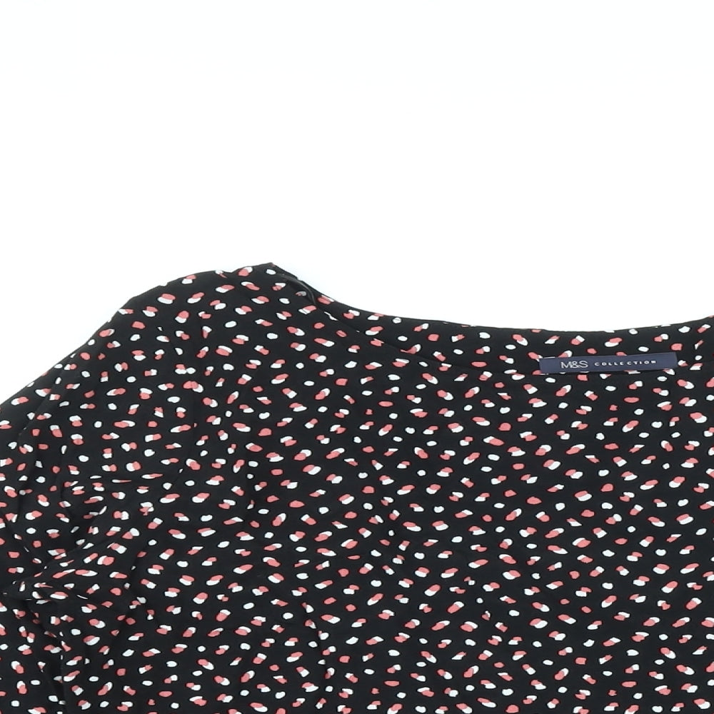 Marks and Spencer Womens Black Geometric Viscose Basic Blouse Size 14 Round Neck