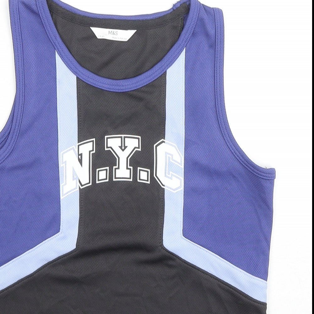 Marks and Spencer Boys Multicoloured Colourblock Polyester Basic Tank Size 7-8 Years Round Neck Pullover - N.Y.C