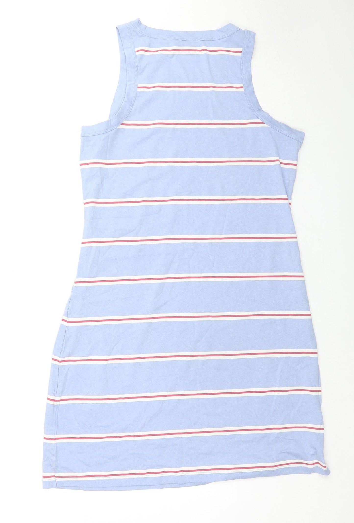 Marks and Spencer Womens Blue Striped Cotton Tank Dress Size M Round Neck Pullover