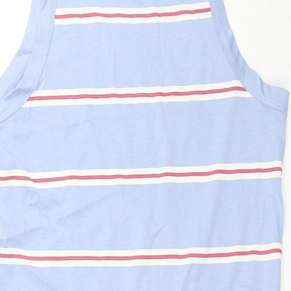 Marks and Spencer Womens Blue Striped Cotton Tank Dress Size M Round Neck Pullover