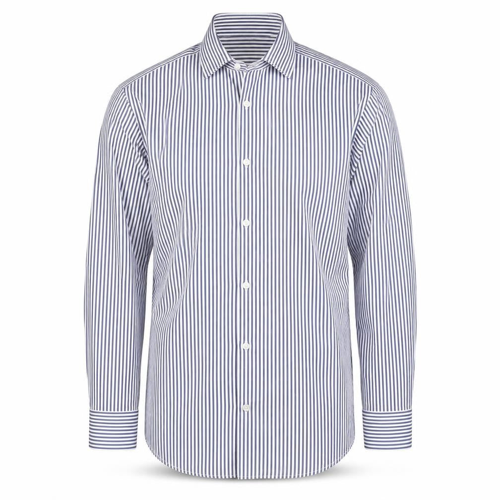 Marks and Spencer Mens Blue Striped Cotton Button-Up Size 14.5 Collared Button - Collar 14.5''