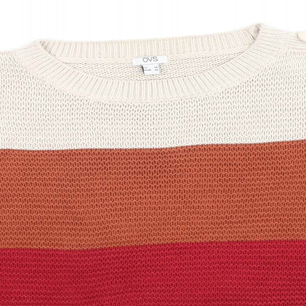 OVS Womens Multicoloured Round Neck Striped Acrylic Pullover Jumper Size M