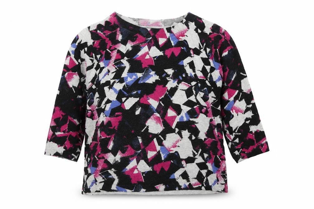 Marks and Spencer Womens Multicoloured Round Neck Geometric Viscose Pullover Jumper Size 14