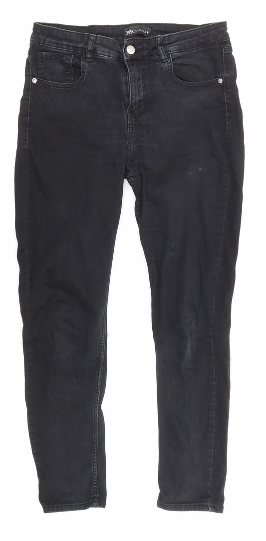 Zara Womens Black Cotton Skinny Jeans Size 12 L25 in Regular Zip - Pockets