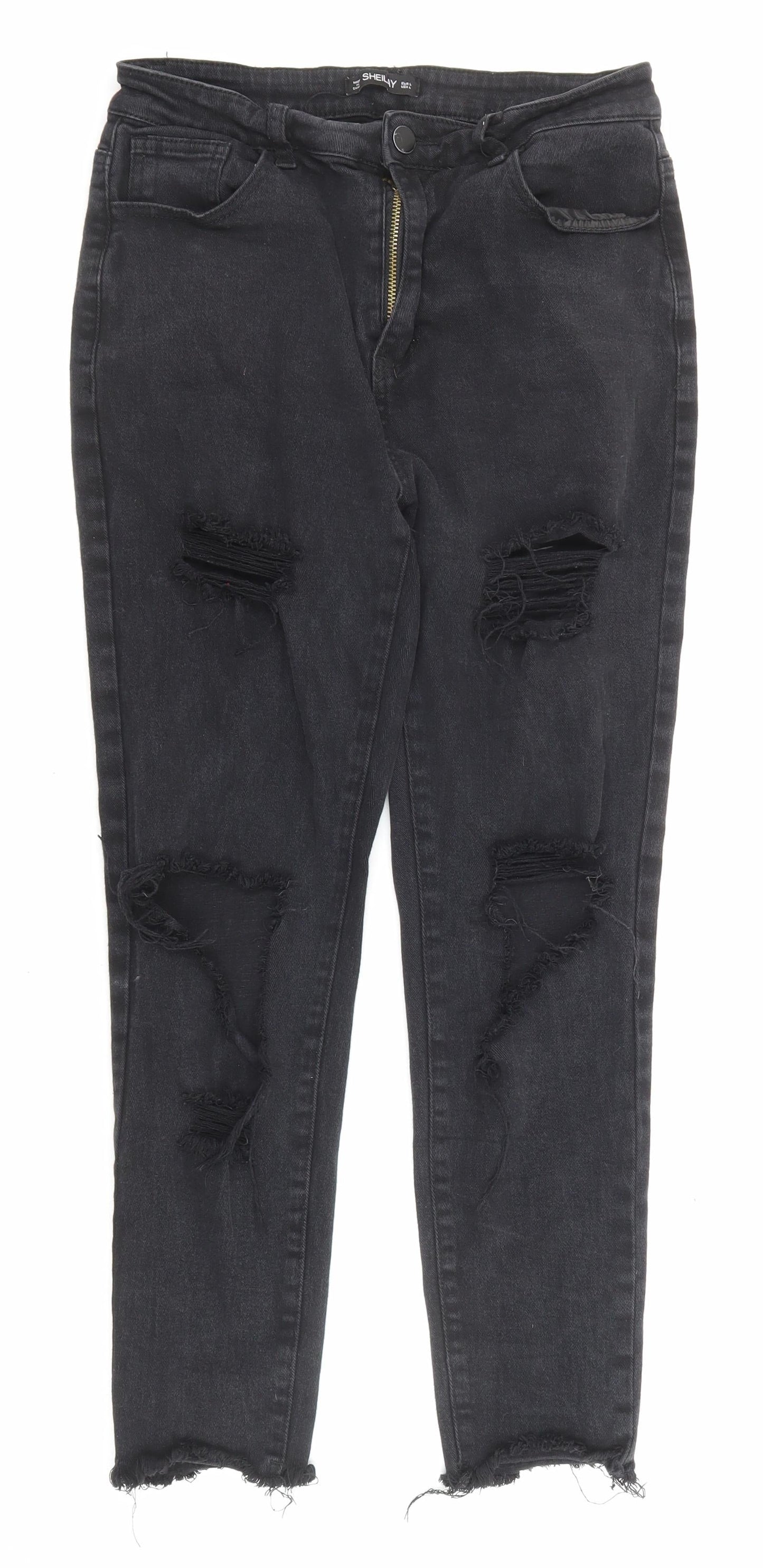Sheilay Womens Black Cotton Skinny Jeans Size L L24 in Regular Zip - Pockets