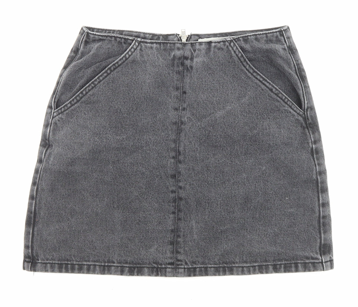 Topshop Womens Black Cotton A-Line Skirt Size 8 Zip - Pockets