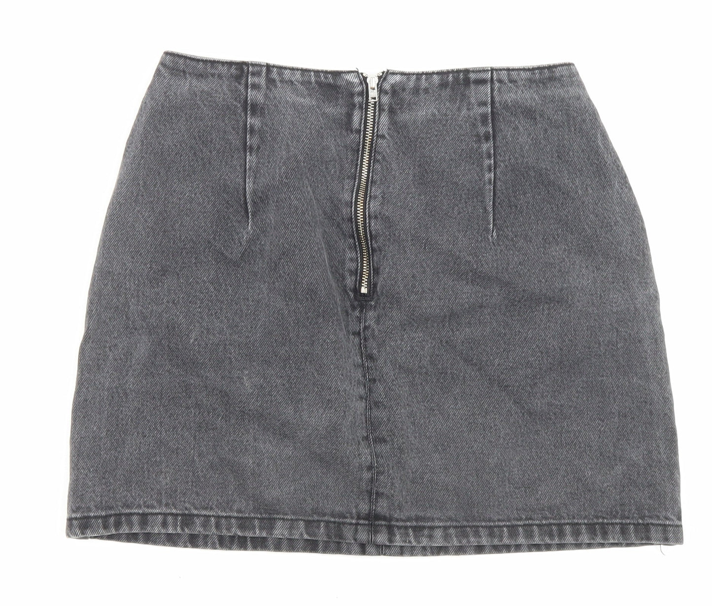 Topshop Womens Black Cotton A-Line Skirt Size 8 Zip - Pockets