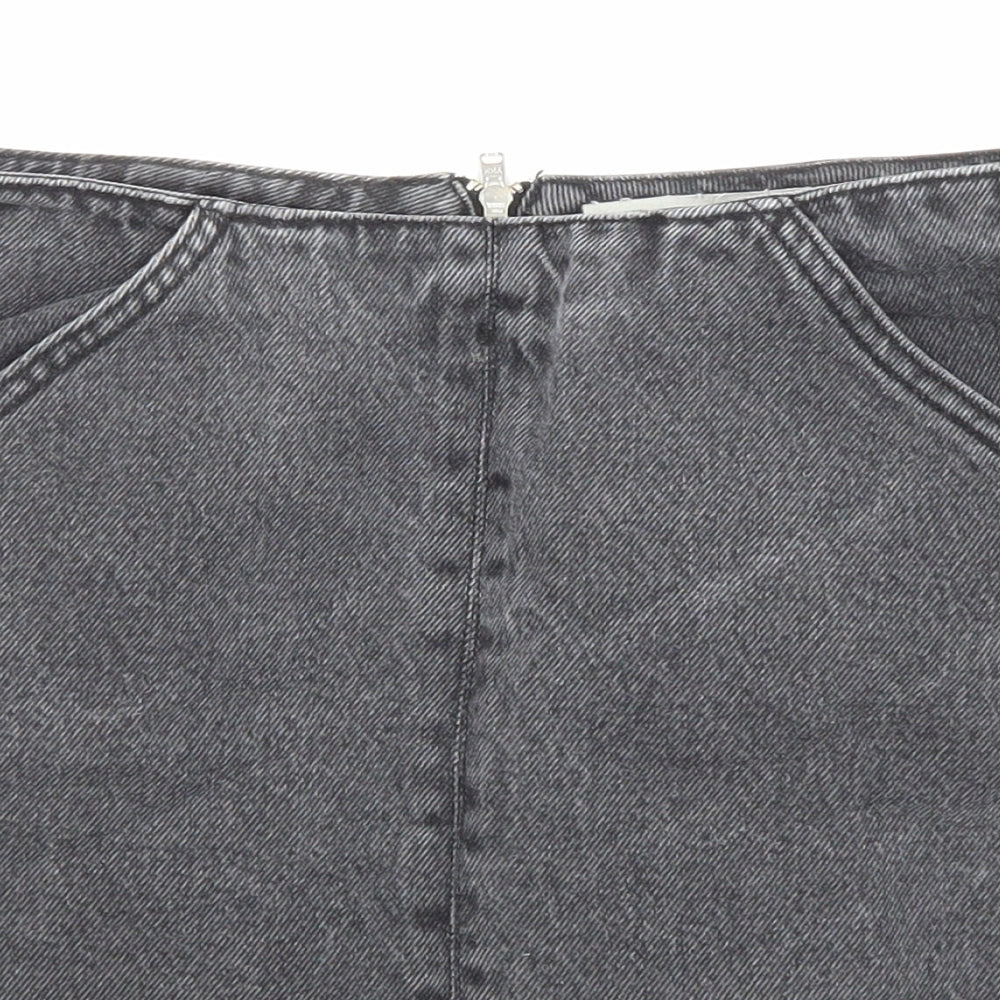Topshop Womens Black Cotton A-Line Skirt Size 8 Zip - Pockets