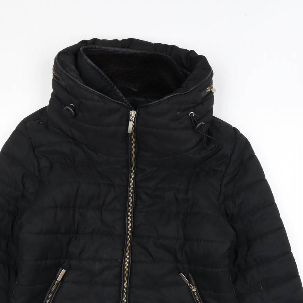 Rising Womens Black Puffer Jacket Coat Size M Zip