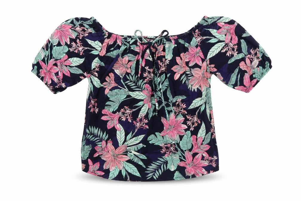Roman Womens Blue Floral Polyester Jersey T-Shirt Size 12 Scoop Neck