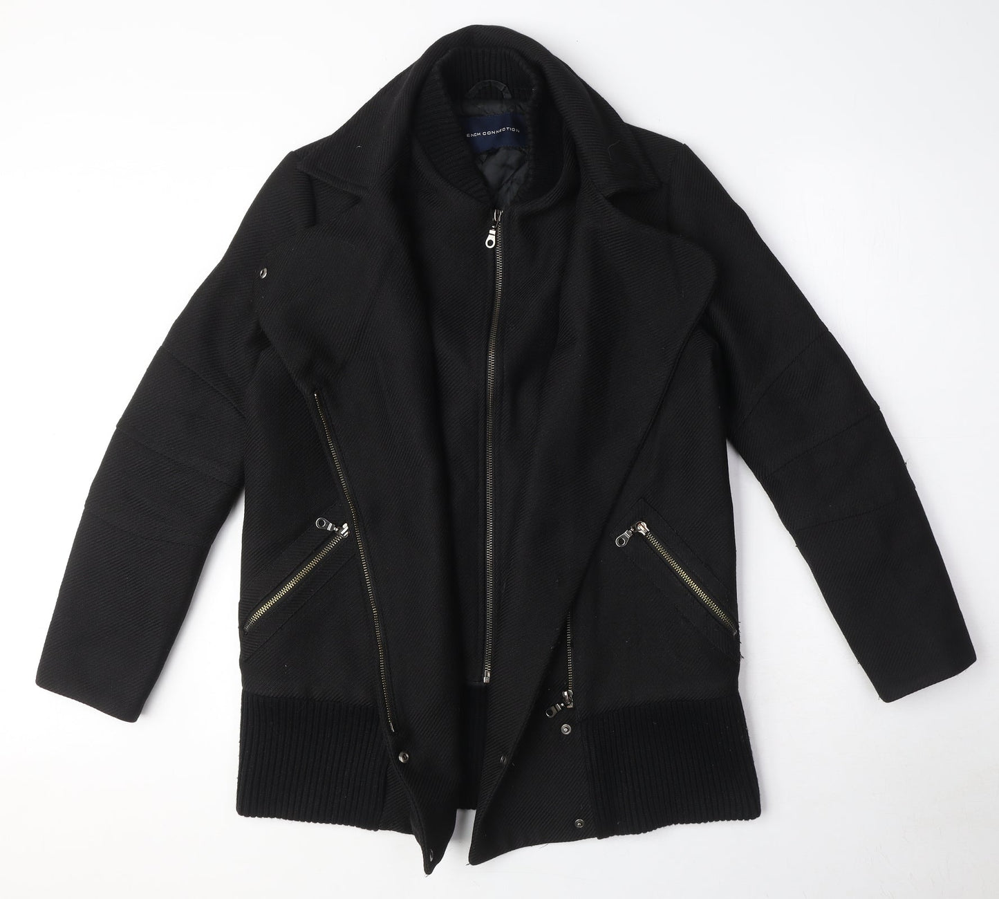 French Connection Womens Black Biker Coat Size 6 Zip