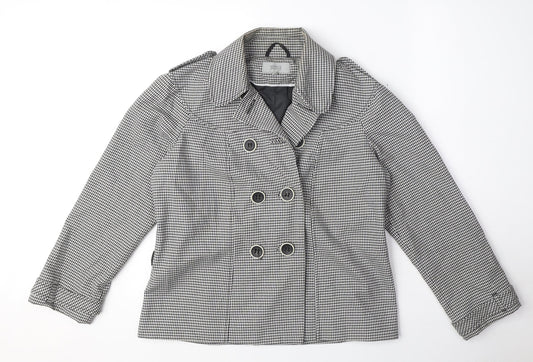 Marks and Spencer Womens White Geometric Trench Coat Jacket Size 12 Button - Gingham pattern