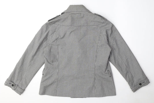 Marks and Spencer Womens White Geometric Trench Coat Jacket Size 12 Button - Gingham pattern