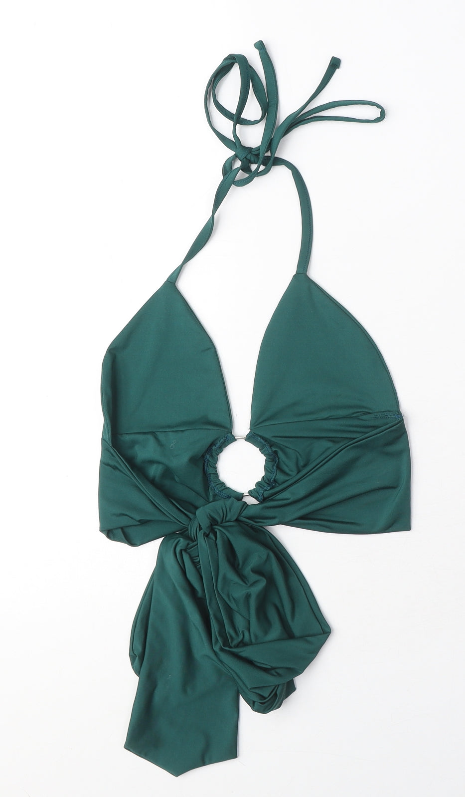 PRETTYLITTLETHING Womens Green Polyester Cropped Blouse Size 6 Sweetheart - Ring detail, Tie