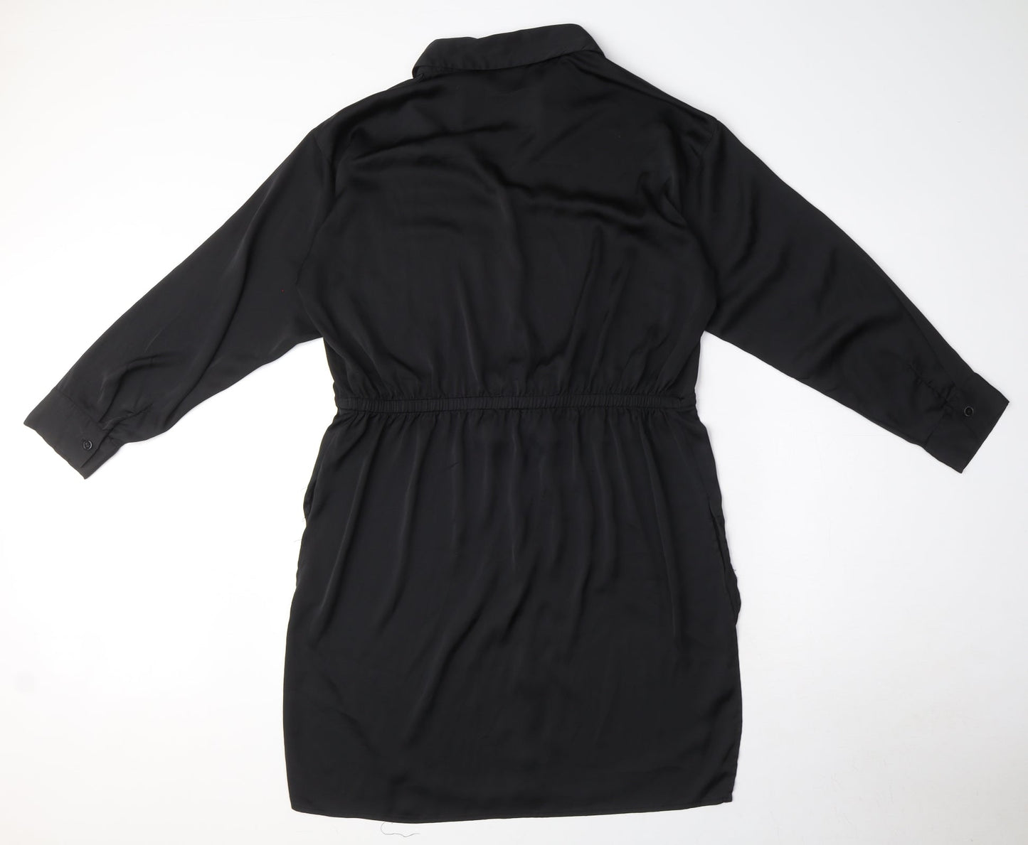 Zara Womens Black Polyester Shirt Dress Size S Collared Button - Drawstring