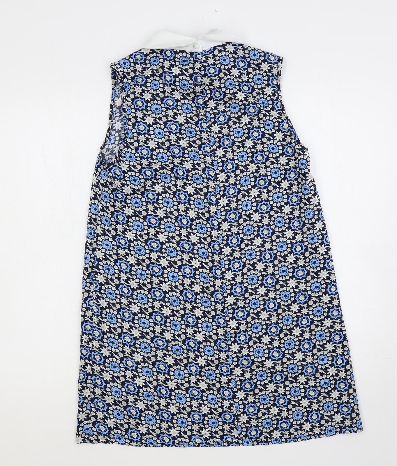 Hearts & Bows Womens Blue Floral Polyester Shift Size 8 Collared Button