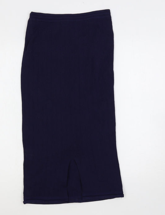 Zara Womens Blue Nylon Straight & Pencil Skirt Size S Zip - Button
