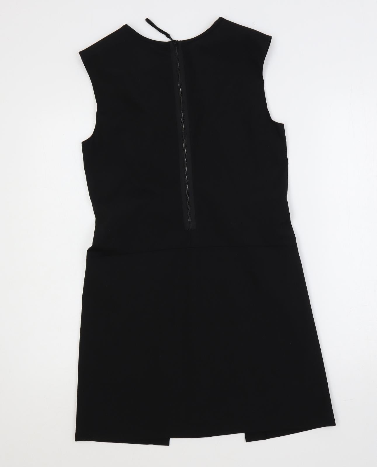 Scarlett Black Womens Black Polyester A-Line Size M Round Neck Zip