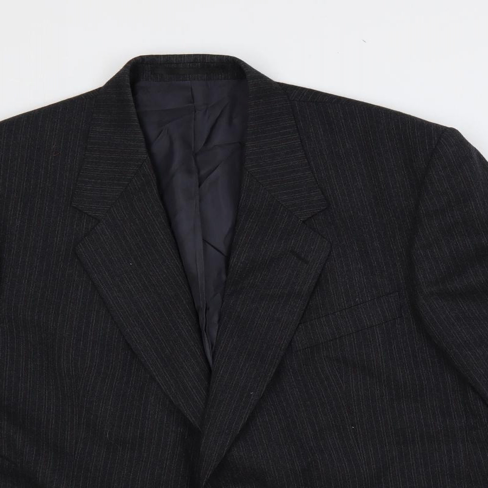 Label Mens Grey Striped Wool Jacket Suit Jacket Size 48 Regular