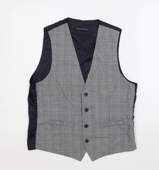 French Connection Mens Blue Plaid Polyester Jacket Suit Waistcoat Size 40 Regular