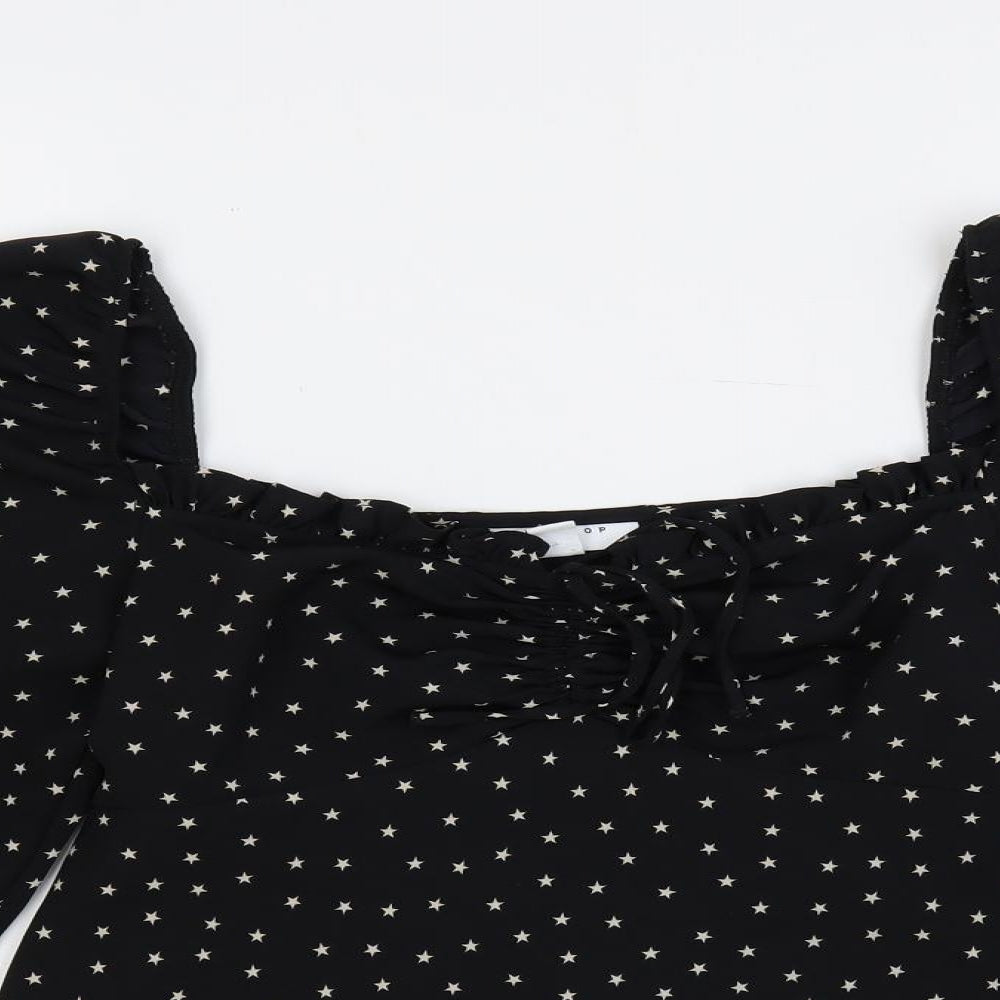 Topshop Womens Black Geometric Polyester Basic Blouse Size 8 Square Neck - Star Print