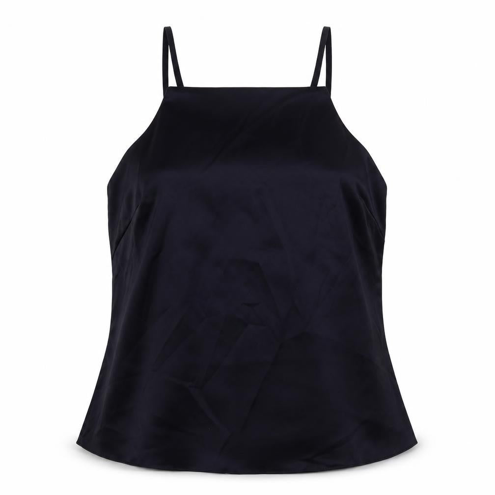 Front view of ASOS women’s blue polyester camisole tank, size UK 6, square neck - open back