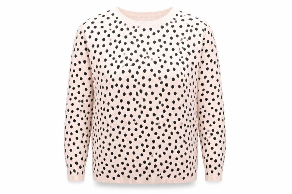 Marks and Spencer Womens Beige Round Neck Polka Dot Acrylic Pullover Jumper Size 14