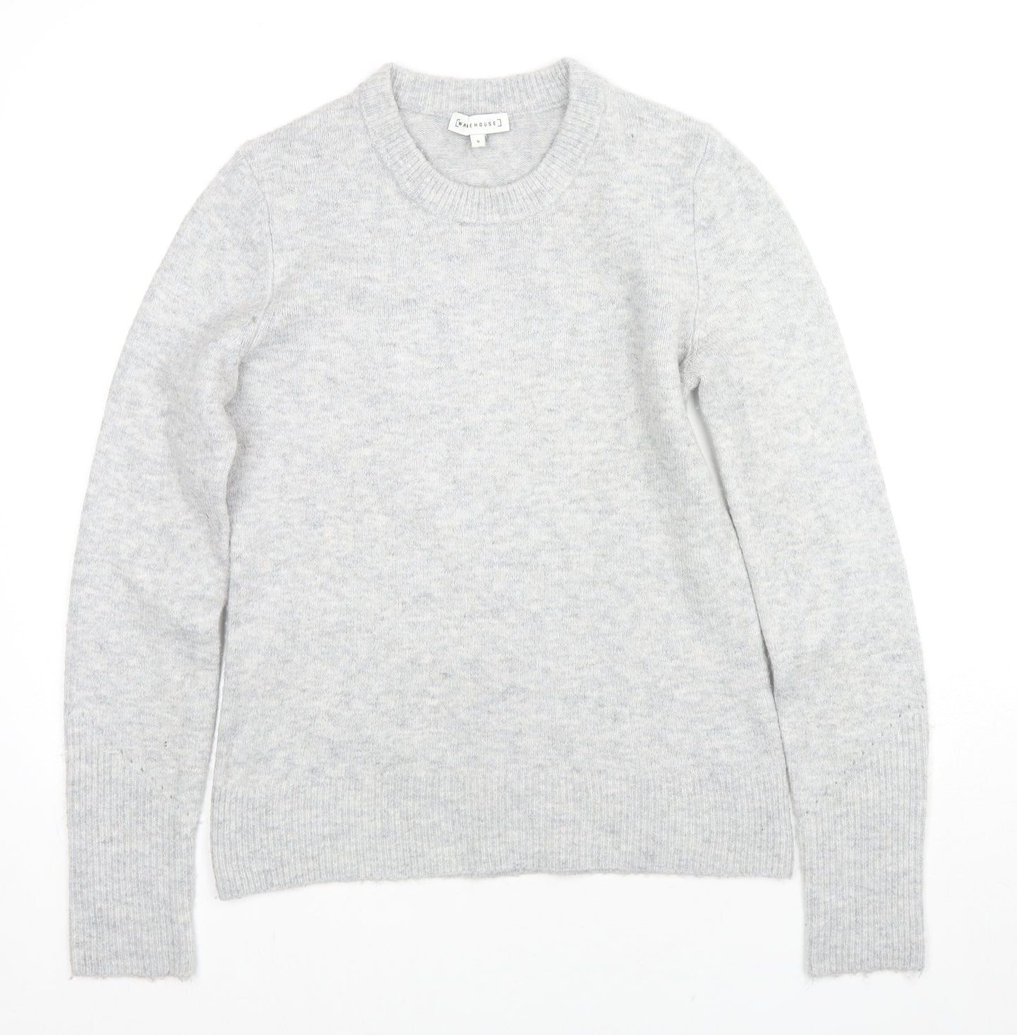 Warehouse Womens Grey Round Neck Acrylic Pullover Jumper Size 8