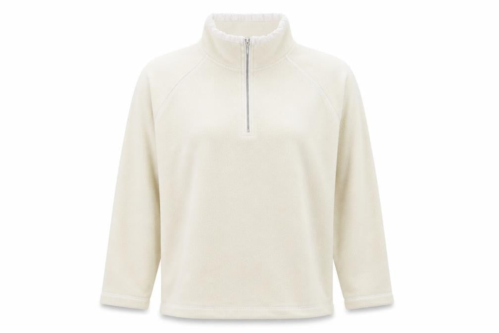 Front view of Casual Club women’s beige polyester pullover sweatshirt, size UK 14, pullover