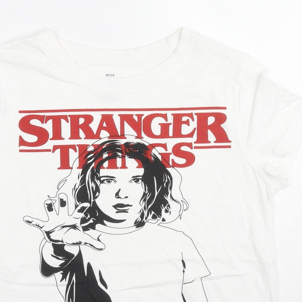 Stranger Things Womens White Cotton Basic T-Shirt Size 2XS Round Neck - Netflix Stranger Things