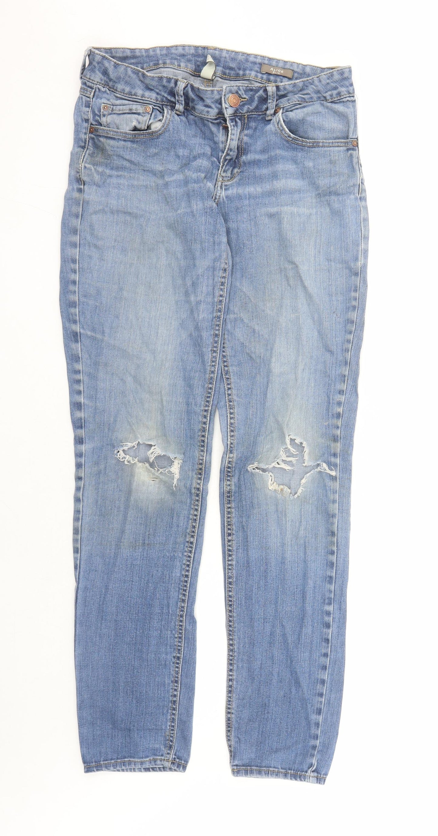 Mango Womens Blue Cotton Straight Jeans Size 30 in L31 in Slim Zip
