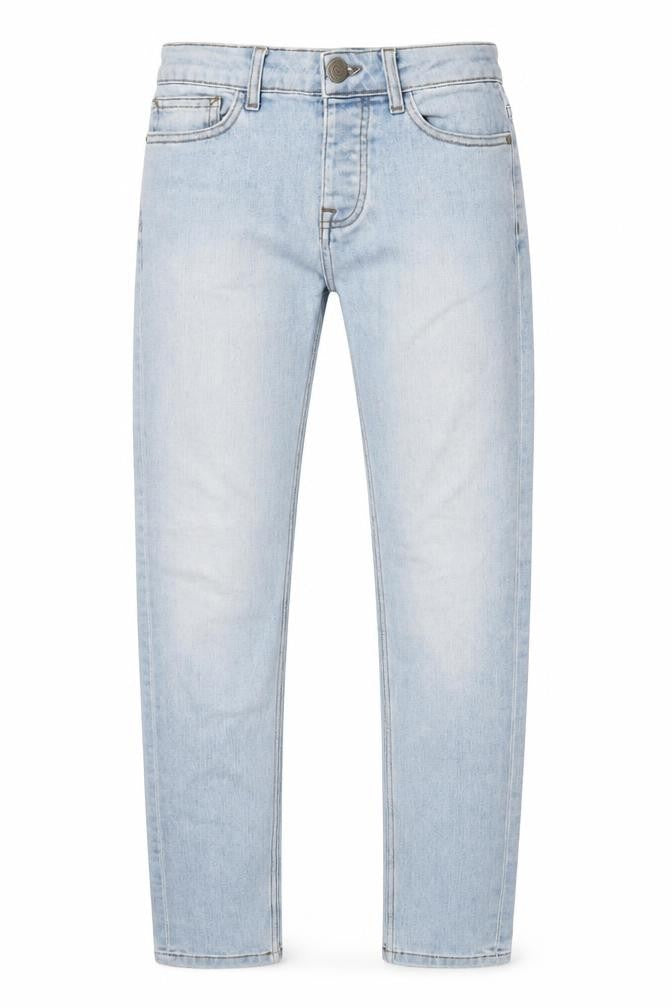 Front view of Denim & Co. men’s blue cotton straight jeans, size 30, in, 30-inch leg regular zip
