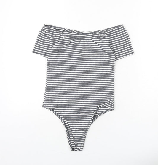 FACTORIE Womens Grey Striped Polyester Bodysuit One-Piece Size S Pullover