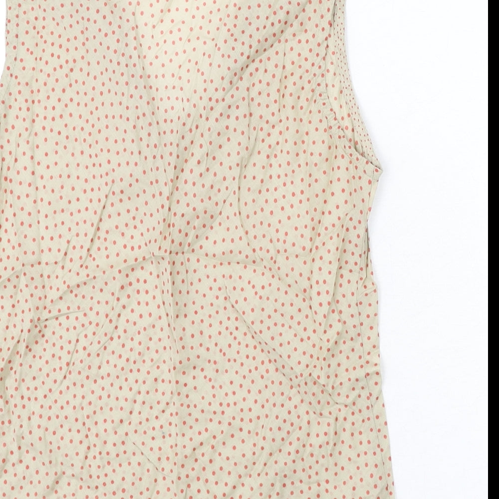 Jackpot Womens Beige Polka Dot Cotton Basic Tank Size M V-Neck - Ruffle Detail