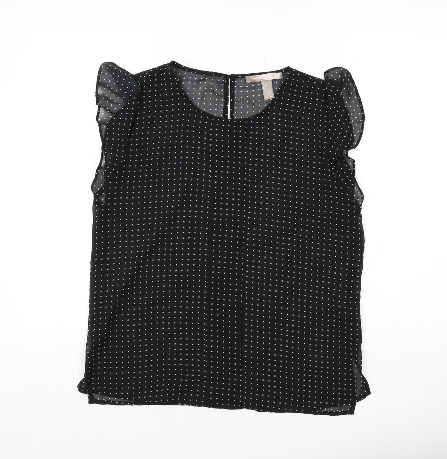 XXI Womens Black Polka Dot Polyester Basic Blouse Size M Round Neck - Ruffle Detail
