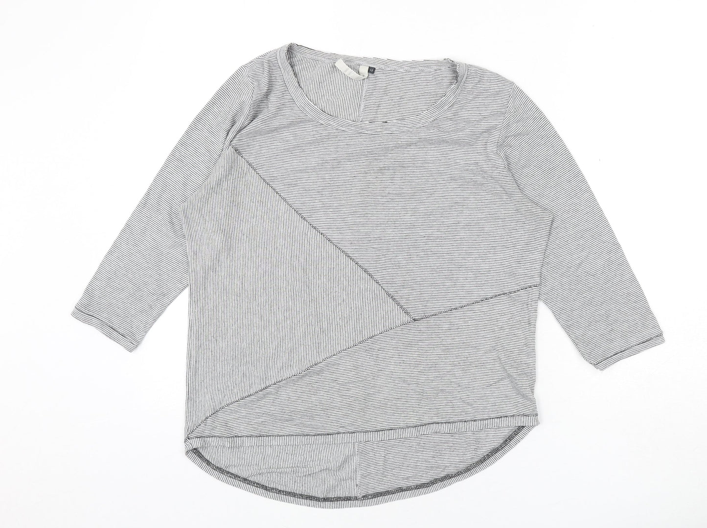 Maison de Nimes Womens Grey Striped Polyester Basic T-Shirt Size 12 Round Neck