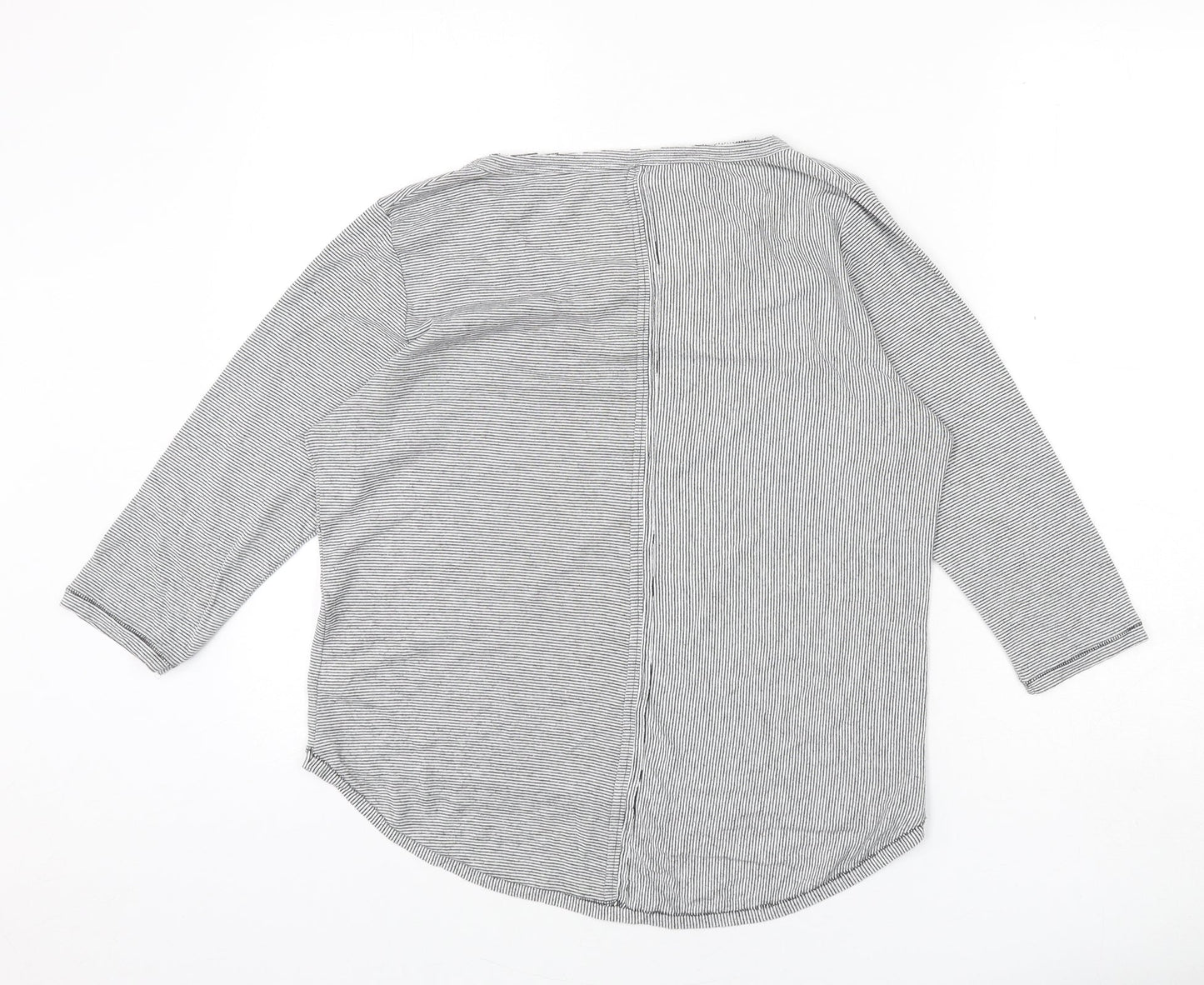 Maison de Nimes Womens Grey Striped Polyester Basic T-Shirt Size 12 Round Neck