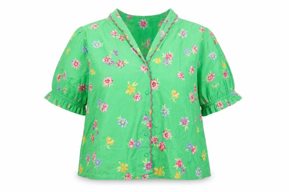 Nobody's Child Womens Green Floral 100% Cotton Top Pyjama Top Size 16 Button - Size 16-18