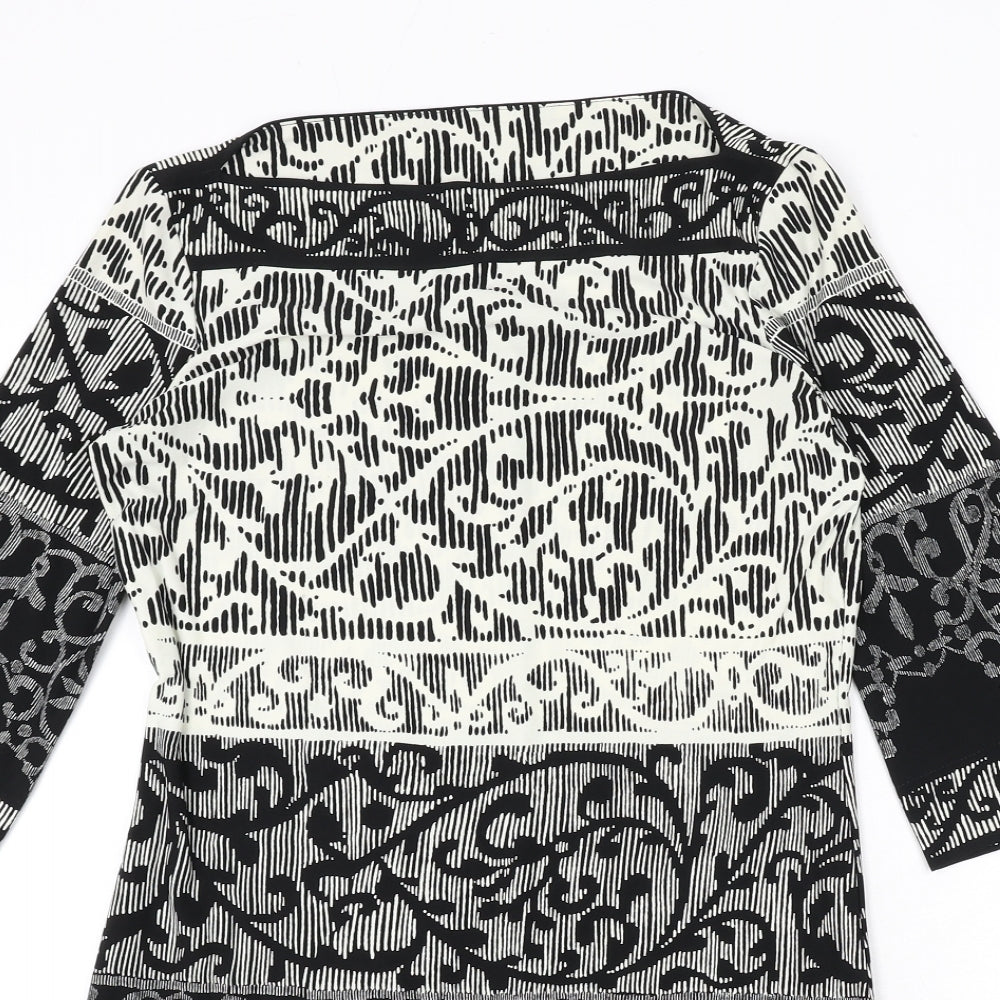 BHS Womens Black Geometric Polyester A-Line Size 12 Boat Neck Pullover