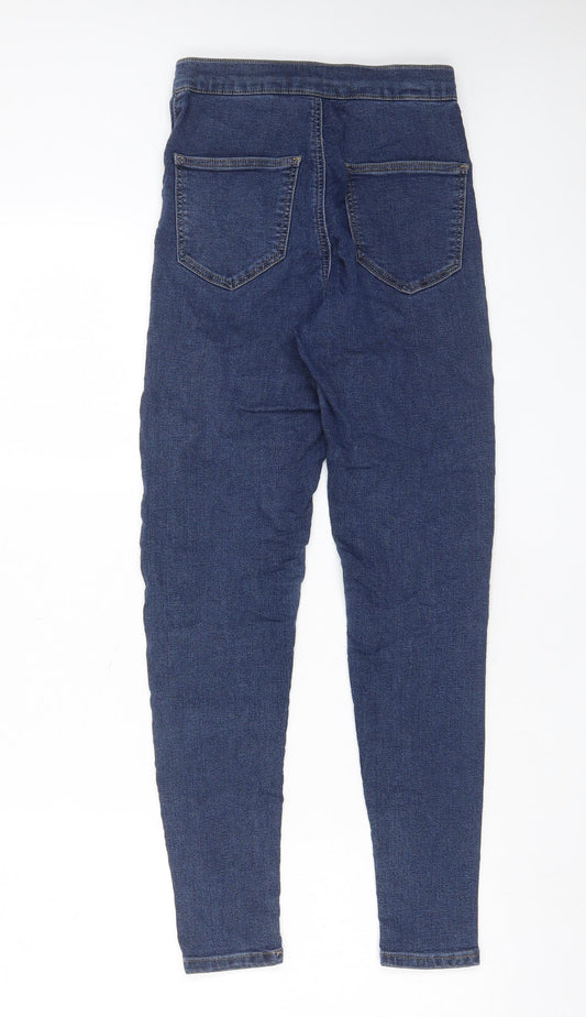 Topshop Womens Blue Cotton Skinny Jeans Size 26 in L30 in Regular Zip - Open knee