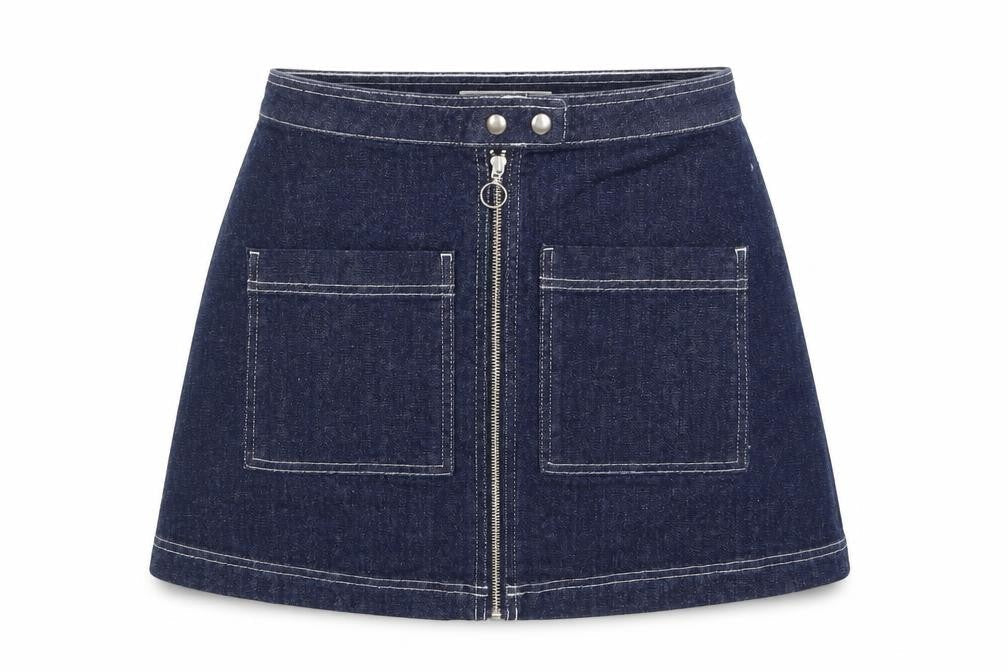 Topshop Womens Blue Cotton A-Line Skirt Size 28 in Zip - Pockets