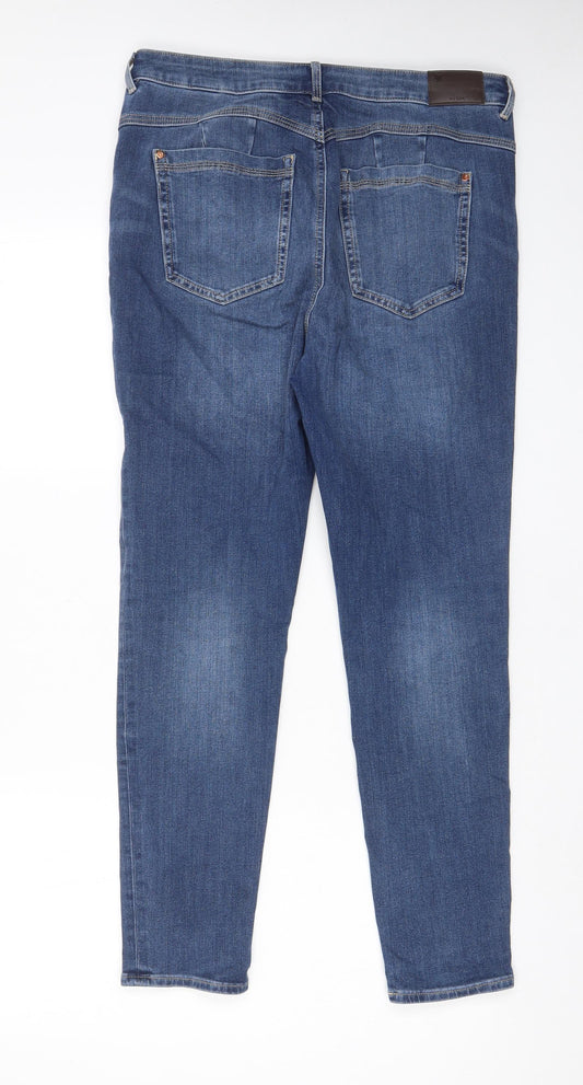 Marks and Spencer Womens Blue Cotton Skinny Jeans Size 32 in L27 in Regular Zip - Pockets, Belt Loops